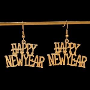 Happy New Year Gold Toned Earrings